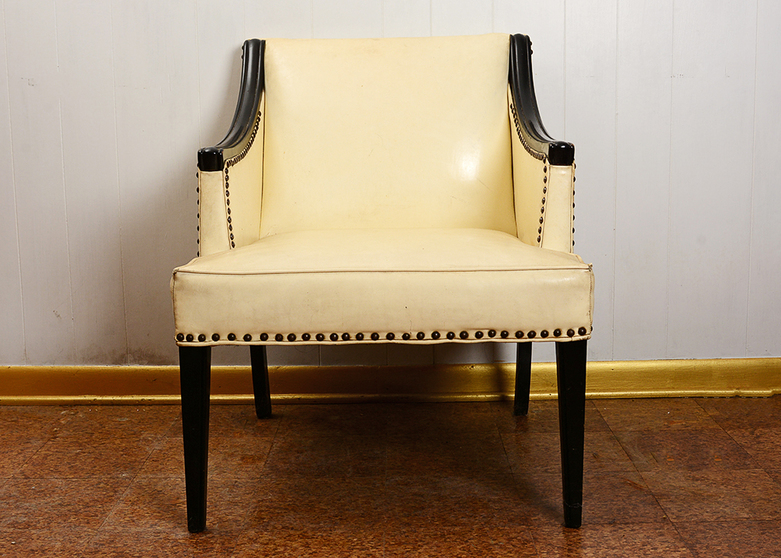 White Leather Chair with Metal Nailhead Trim