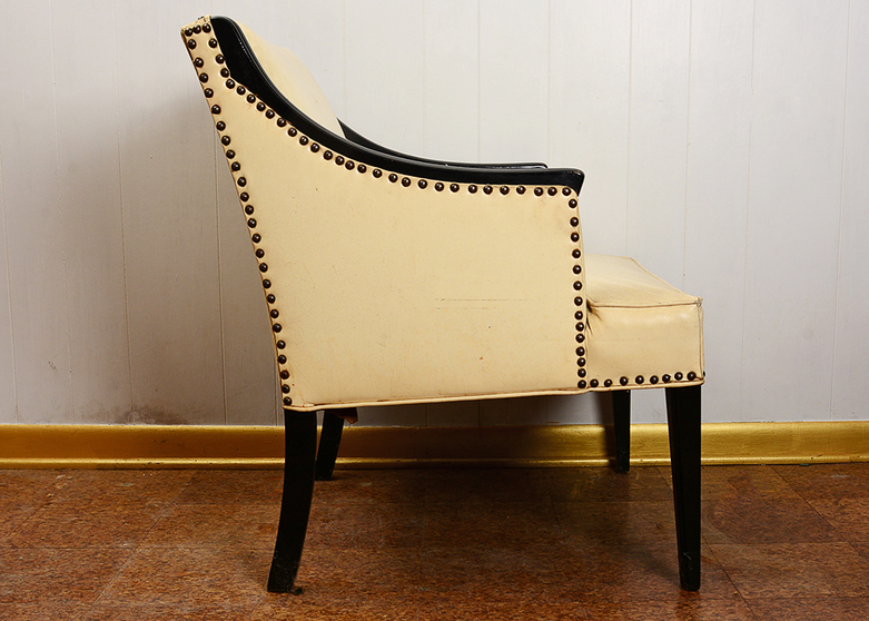 White Leather Chair with Metal Nailhead Trim