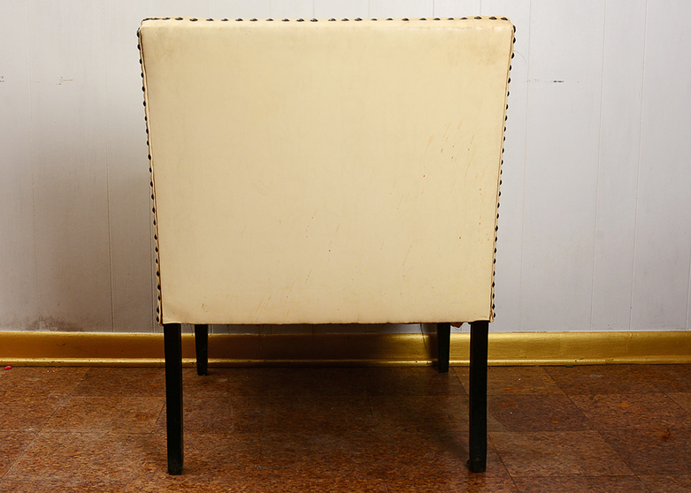 White Leather Chair with Metal Nailhead Trim