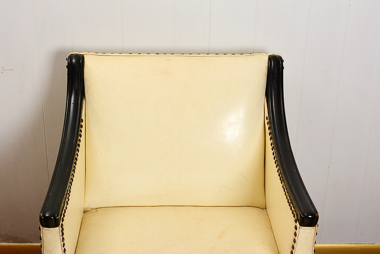White Leather Chair with Metal Nailhead Trim