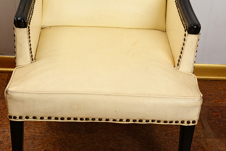 White Leather Chair with Metal Nailhead Trim
