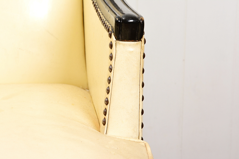 White Leather Chair with Metal Nailhead Trim
