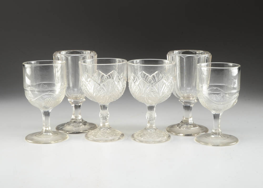 Six Antique Pressed Glass Water Goblets