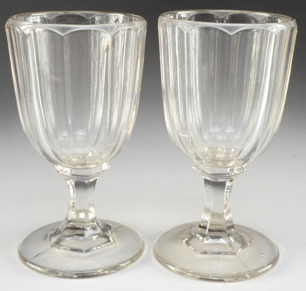 Six Antique Pressed Glass Water Goblets