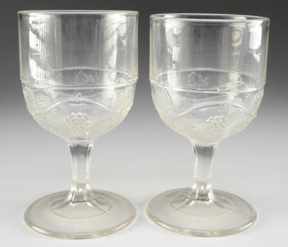 Six Antique Pressed Glass Water Goblets
