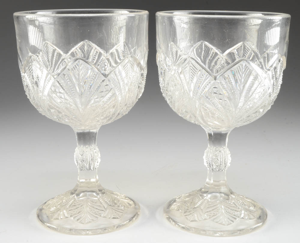 Six Antique Pressed Glass Water Goblets