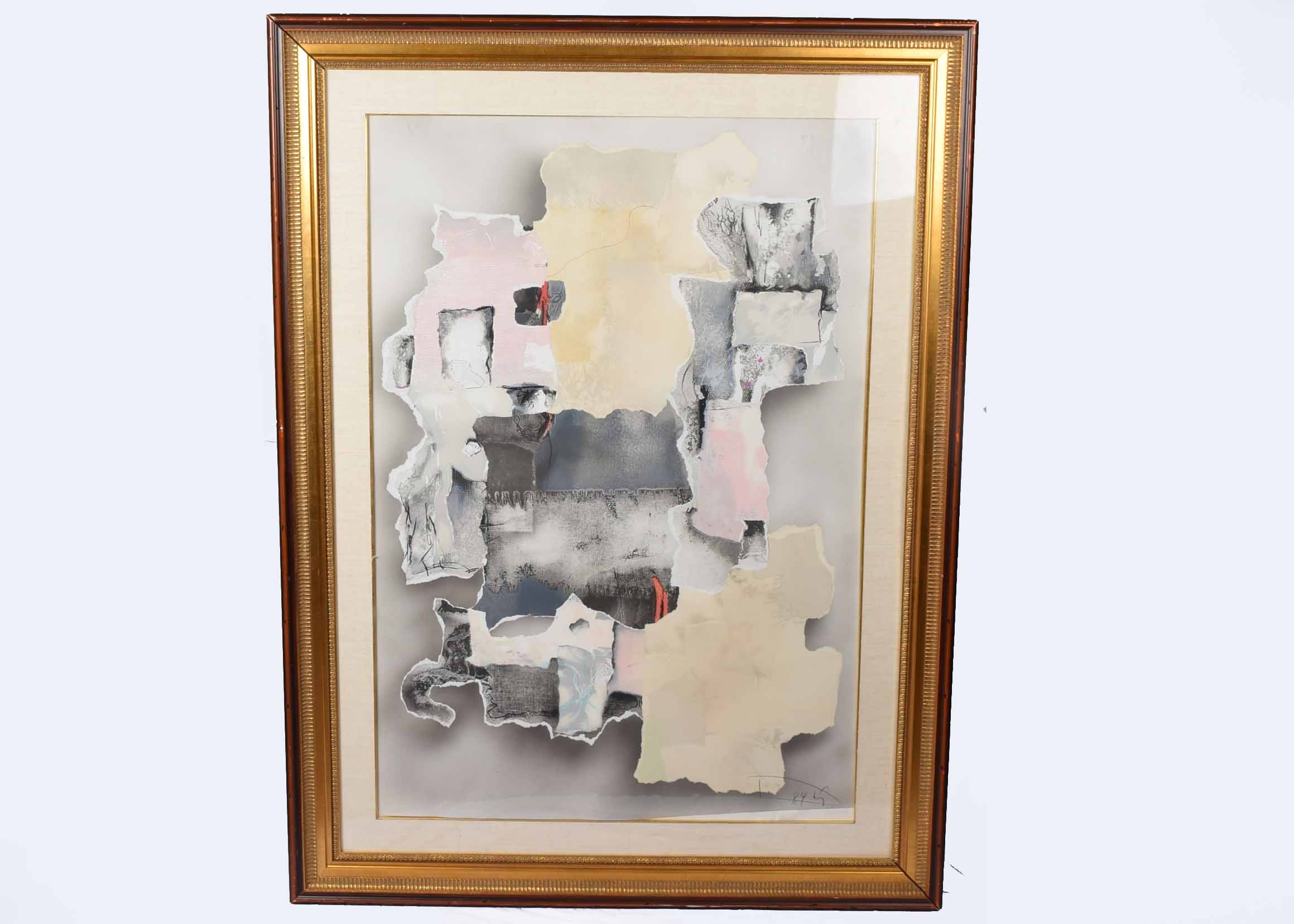 Laszlo Dus Signed Original Torn Lithograph Collage "Ablak VIII"