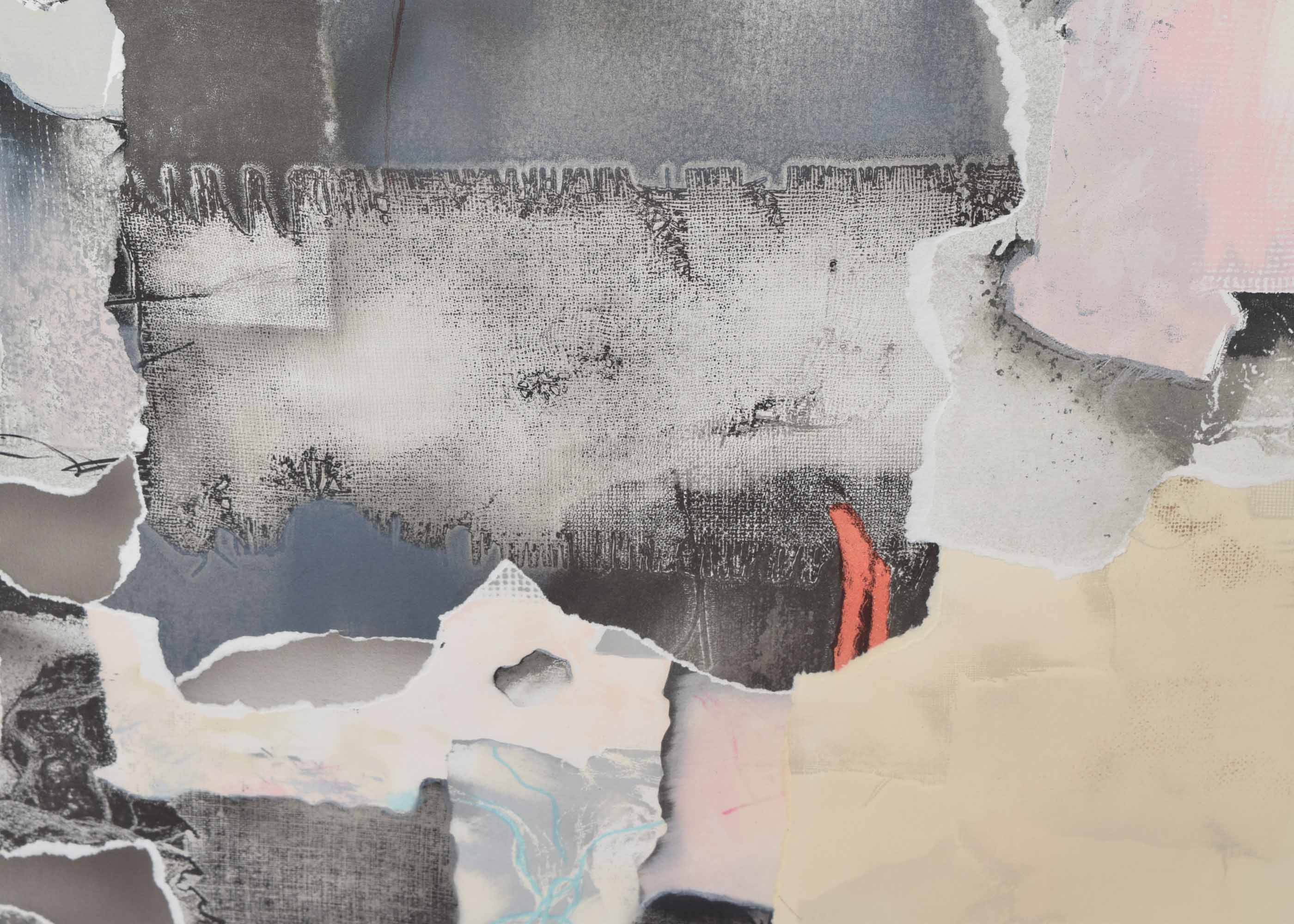 Laszlo Dus Signed Original Torn Lithograph Collage "Ablak VIII"