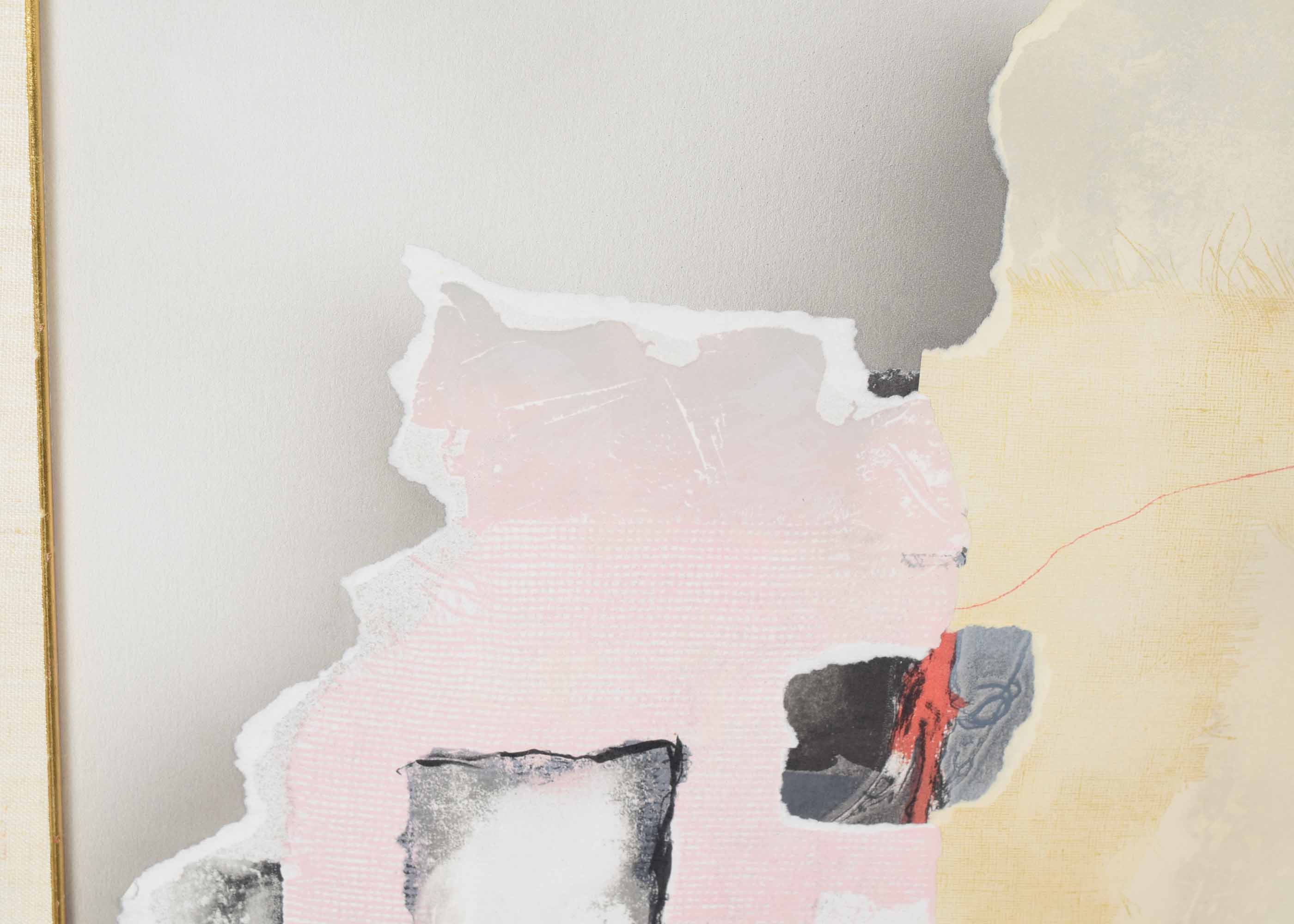 Laszlo Dus Signed Original Torn Lithograph Collage "Ablak VIII"