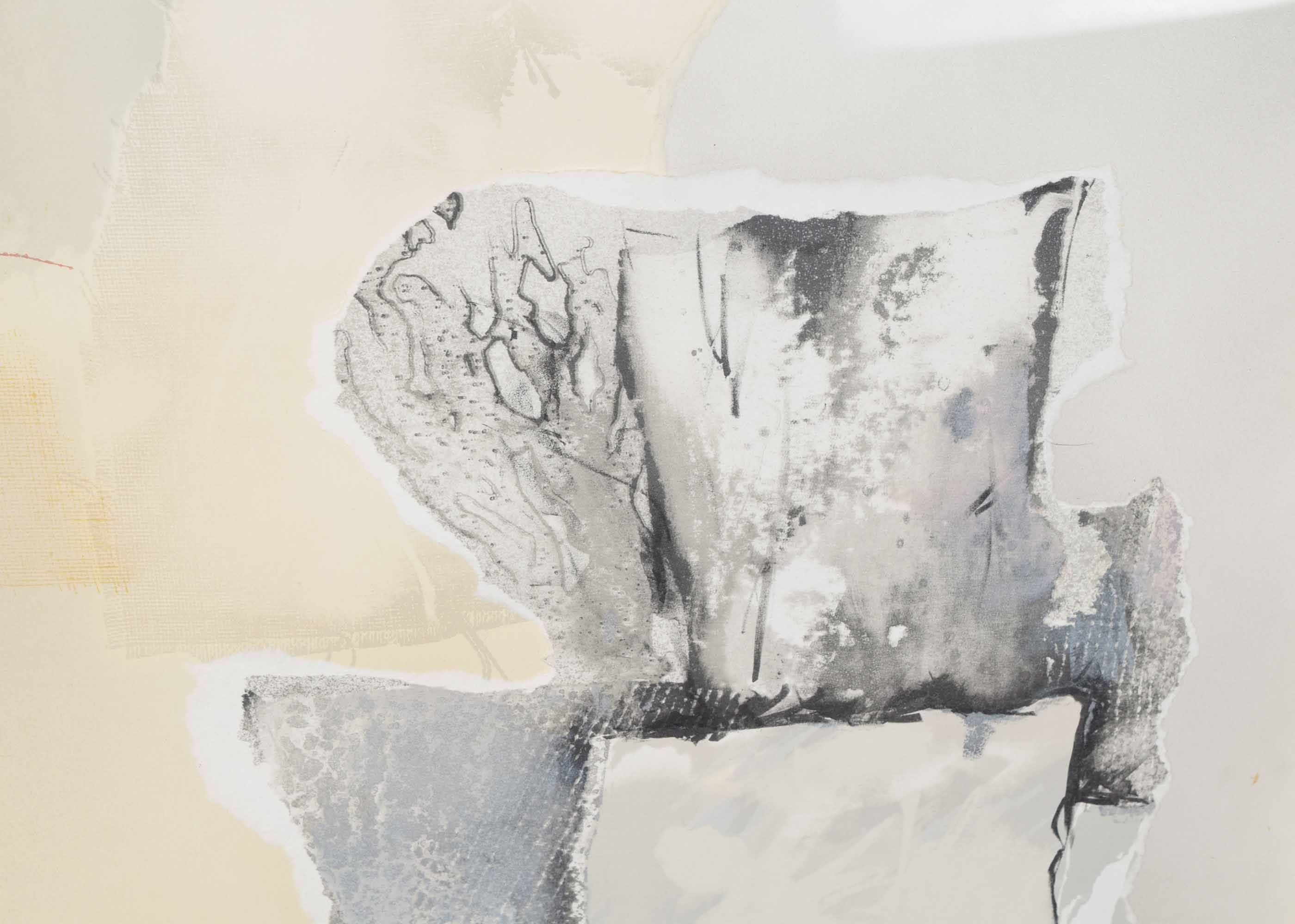 Laszlo Dus Signed Original Torn Lithograph Collage "Ablak VIII"