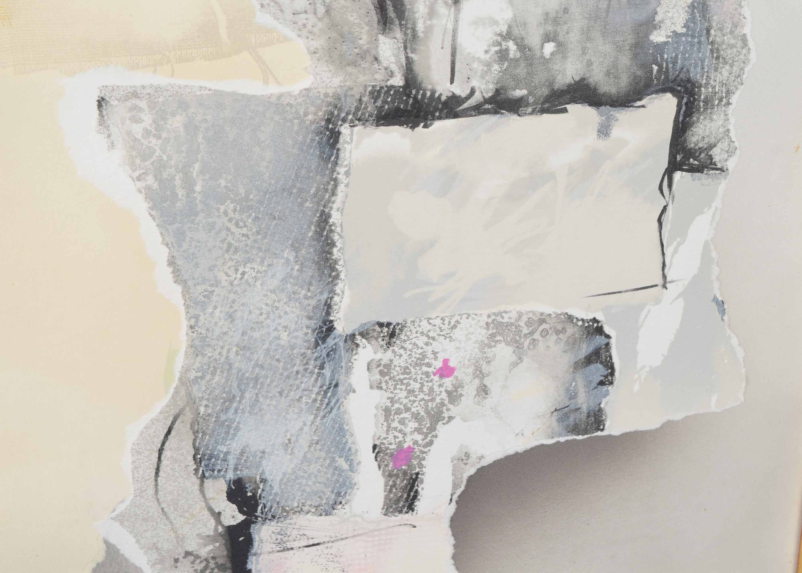 Laszlo Dus Signed Original Torn Lithograph Collage "Ablak VIII"