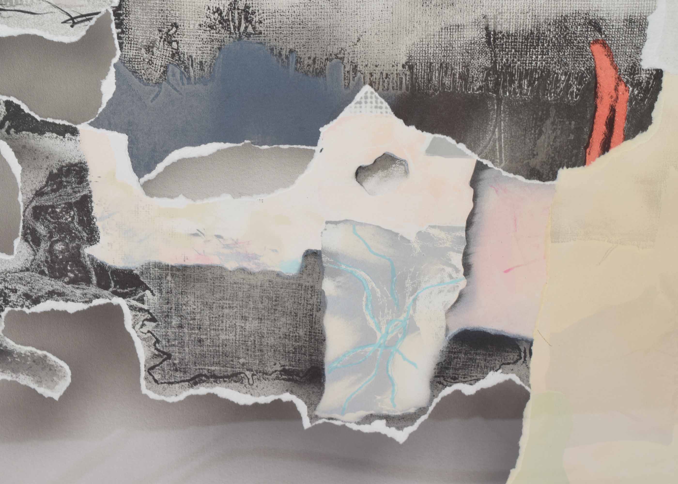 Laszlo Dus Signed Original Torn Lithograph Collage "Ablak VIII"