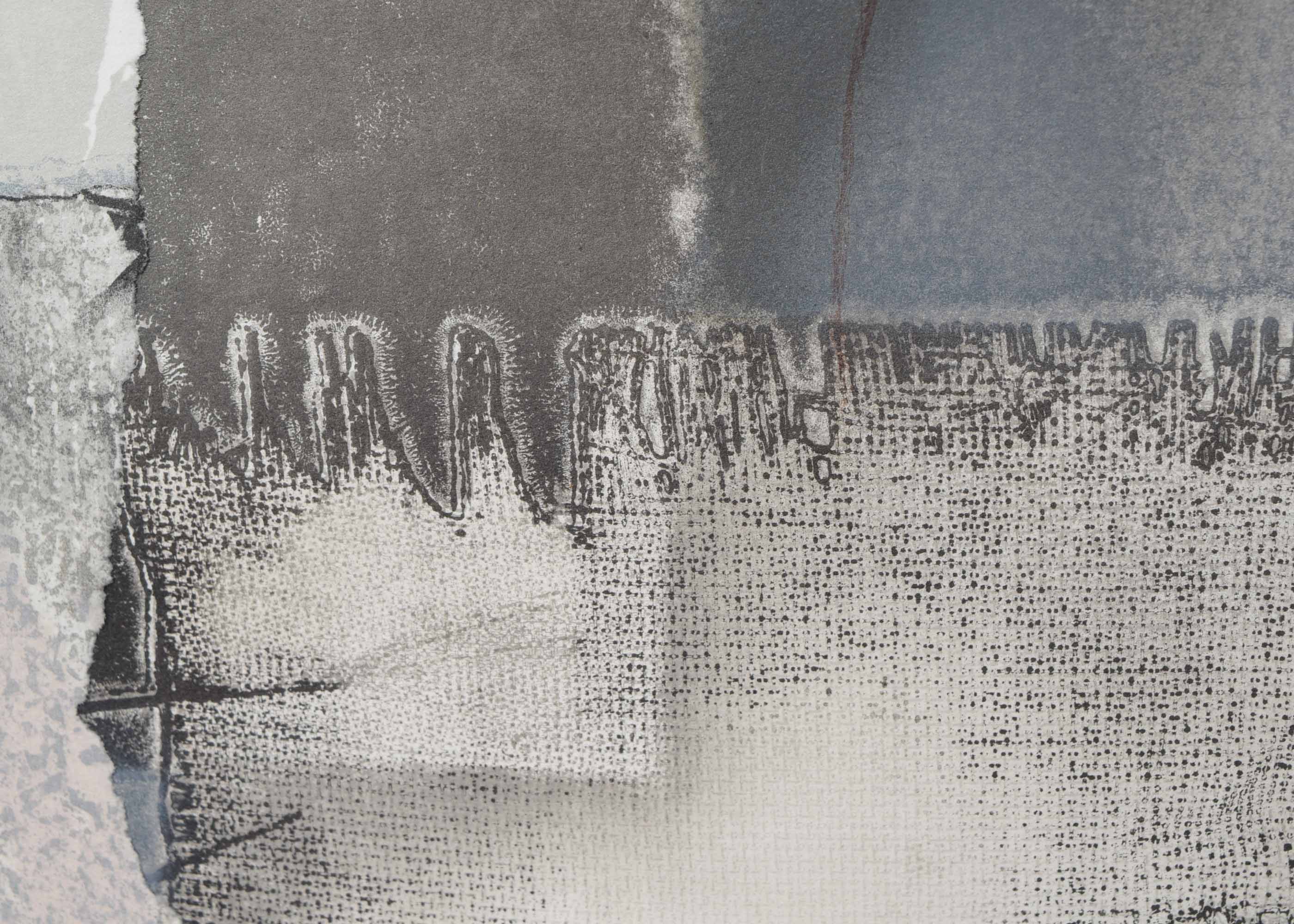 Laszlo Dus Signed Original Torn Lithograph Collage "Ablak VIII"