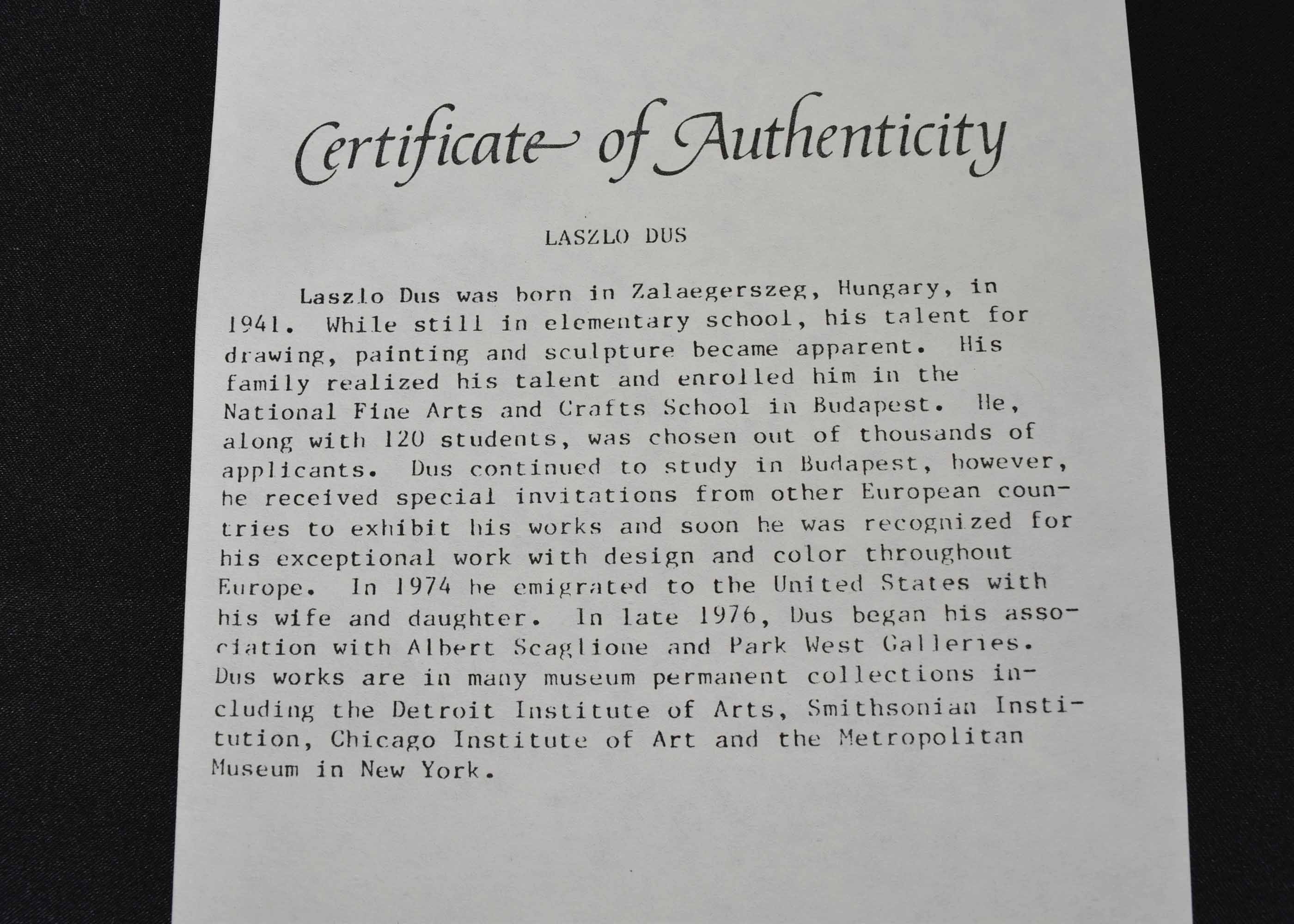 Laszlo Dus Signed Original Torn Lithograph Collage "Ablak VIII"