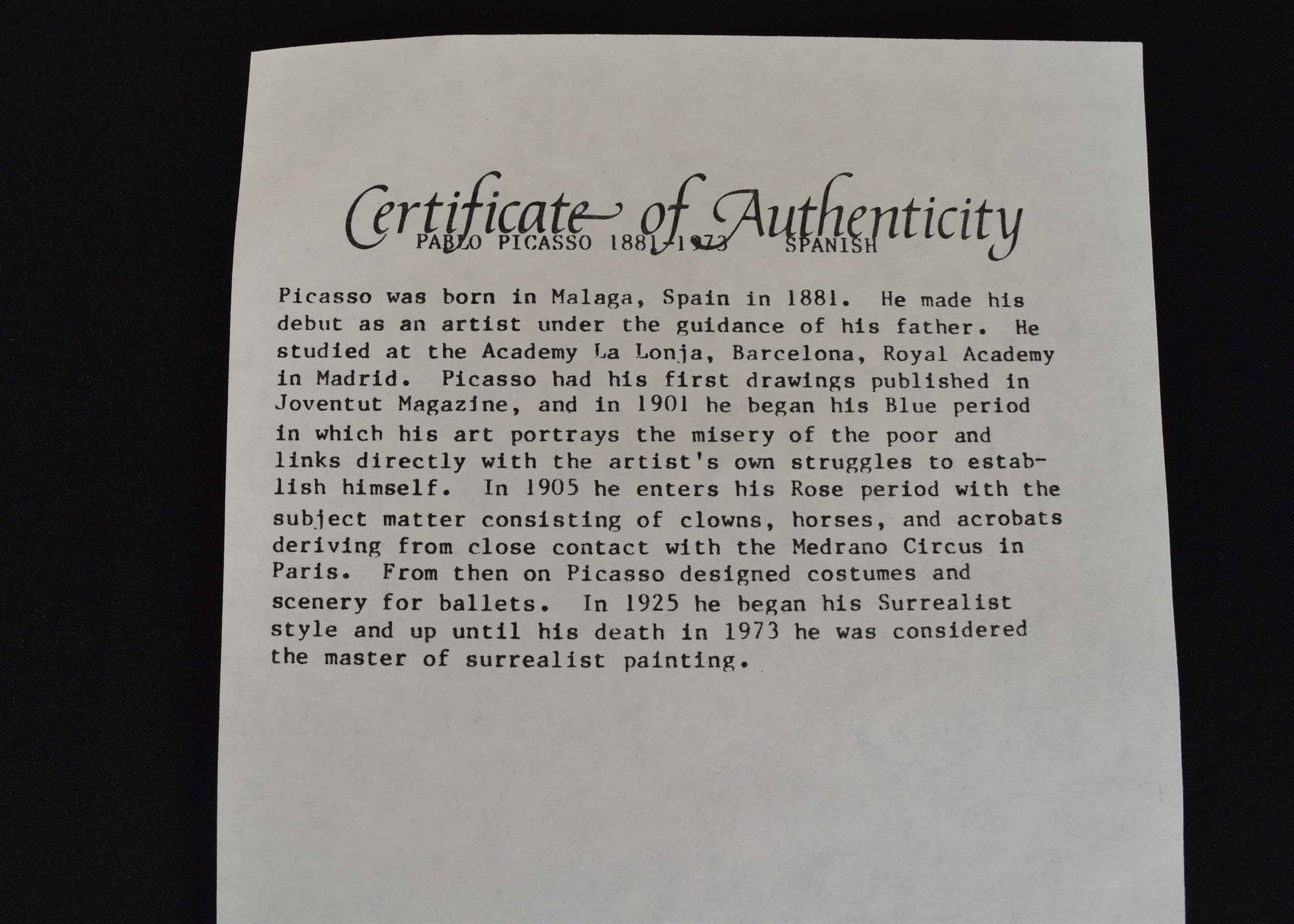 Picasso "La Celestine Acte I" Sugar Lift on Paper Print