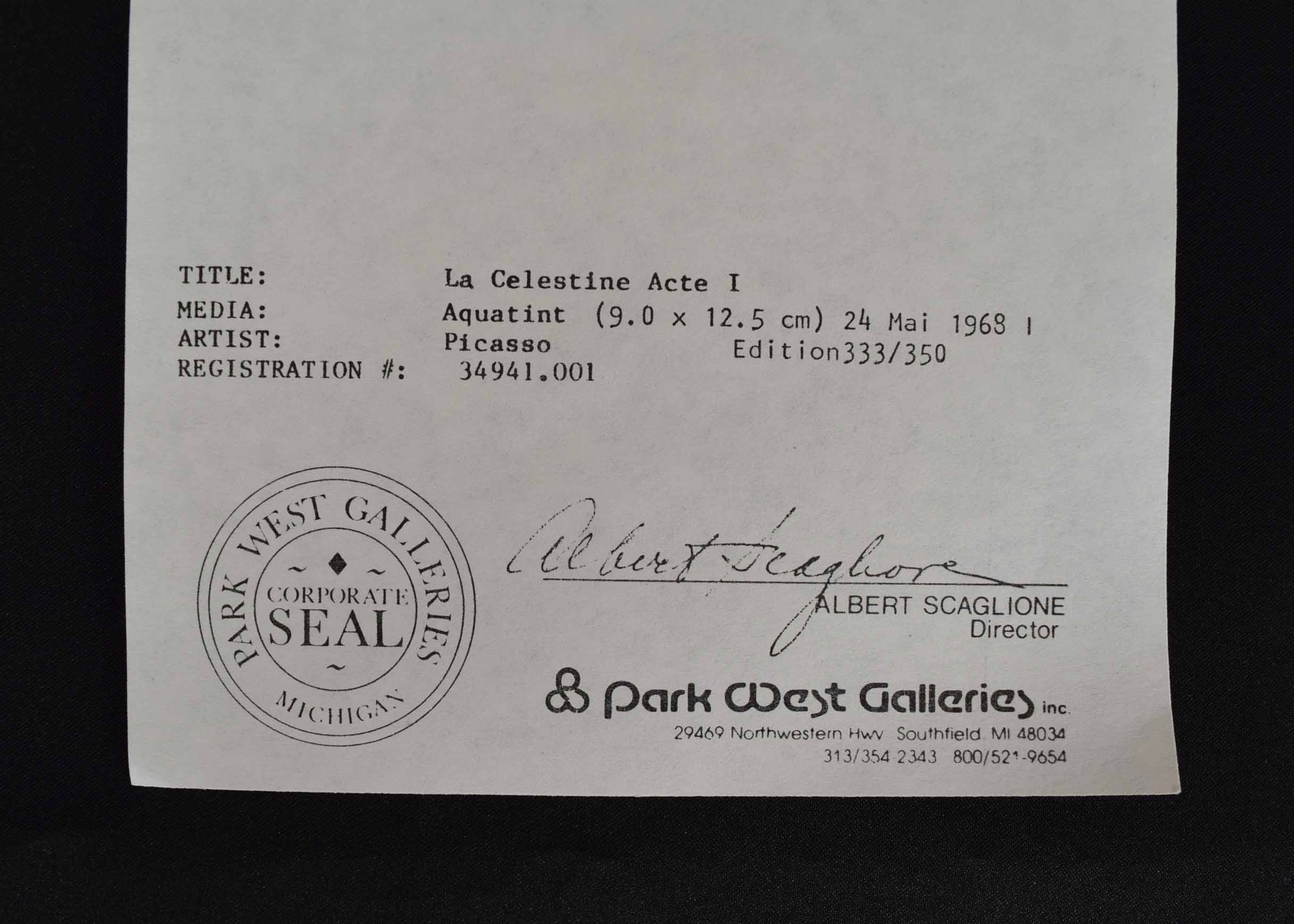 Picasso "La Celestine Acte I" Sugar Lift on Paper Print