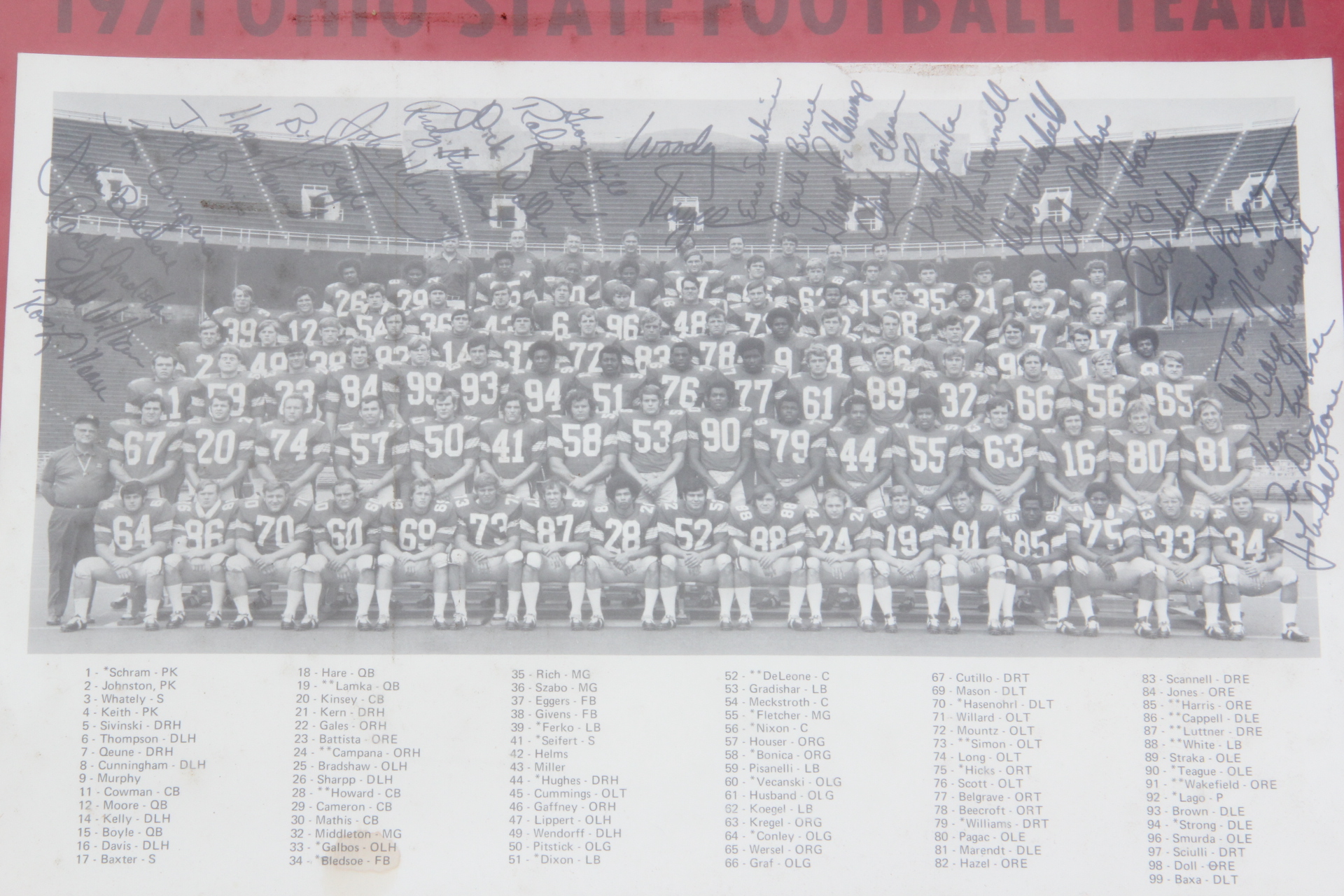 Signed Woody Hayes 1971 Ohio State Buckeyes Photograph