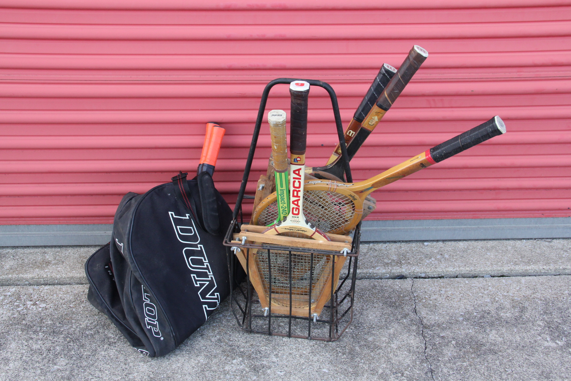 Vintage Tennis Rackets with Ball Hopper