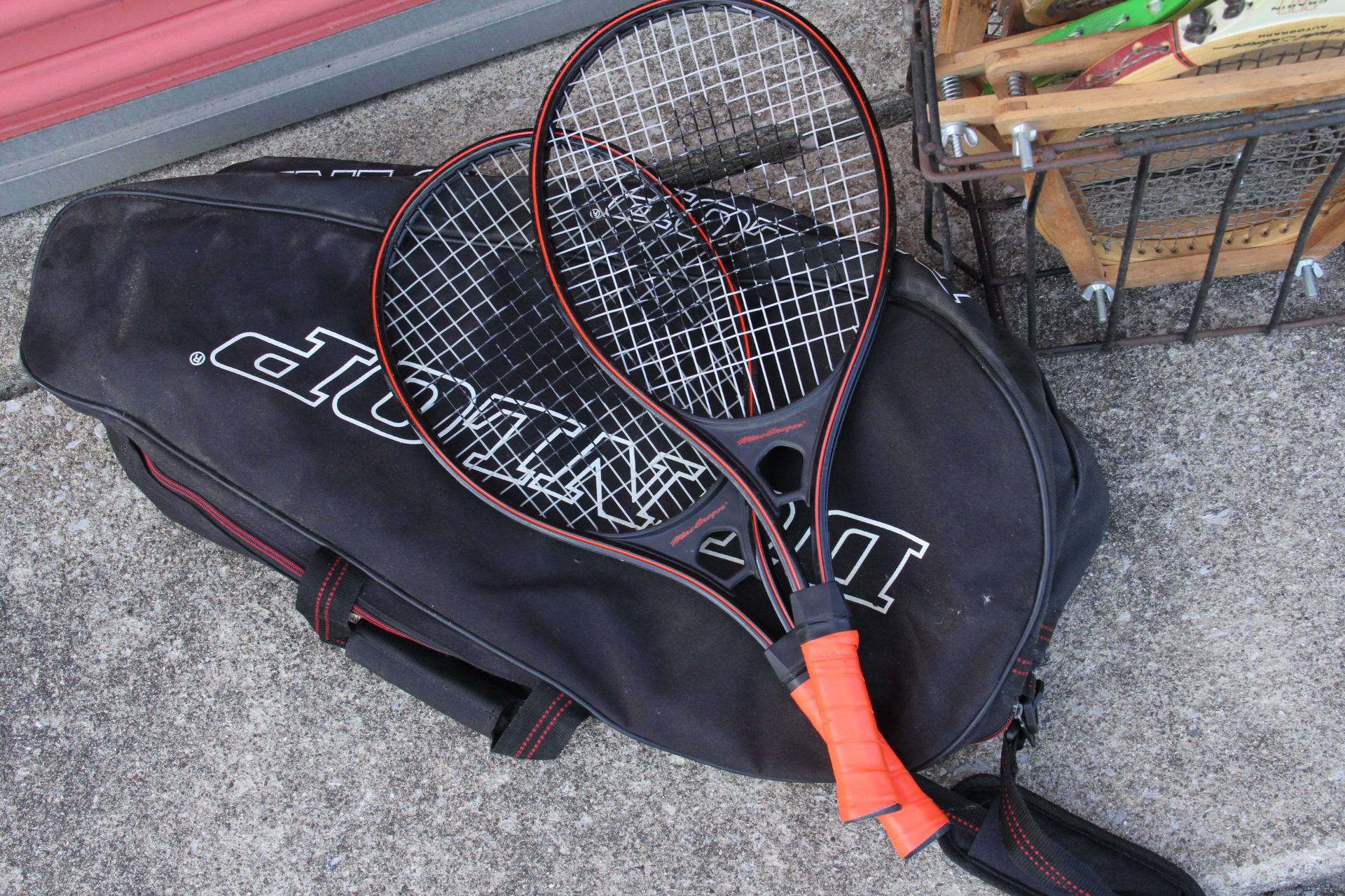 Vintage Tennis Rackets with Ball Hopper
