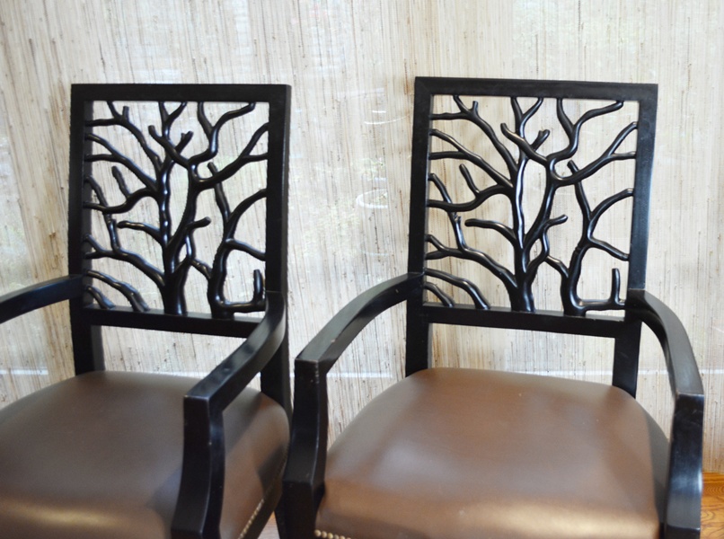 De Luco Wrought Iron Tree Branch Table and Four Wood Chairs