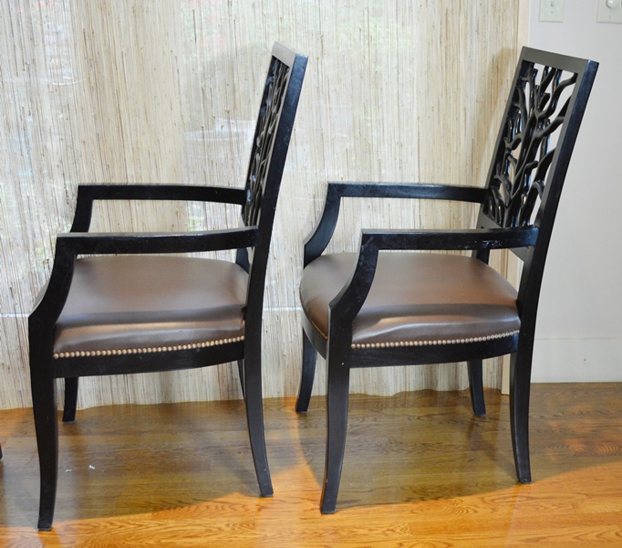 De Luco Wrought Iron Tree Branch Table and Four Wood Chairs