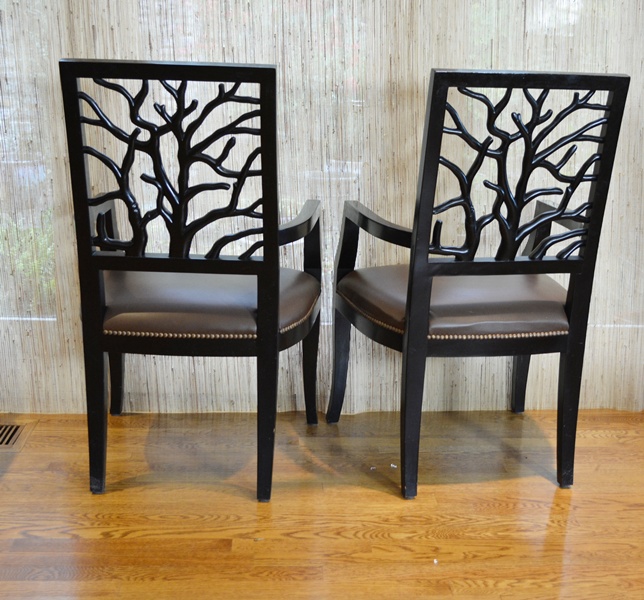De Luco Wrought Iron Tree Branch Table and Four Wood Chairs