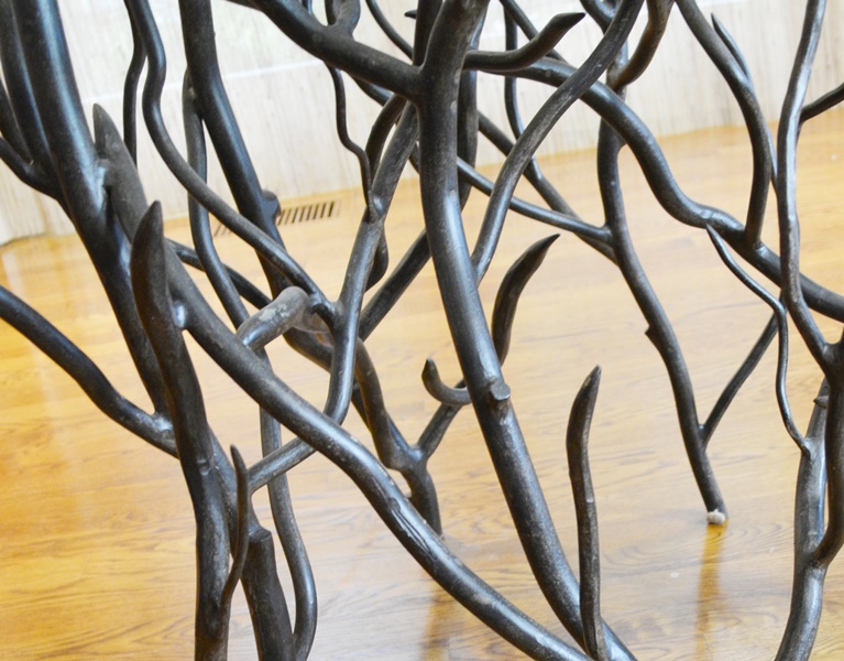 De Luco Wrought Iron Tree Branch Table and Four Wood Chairs