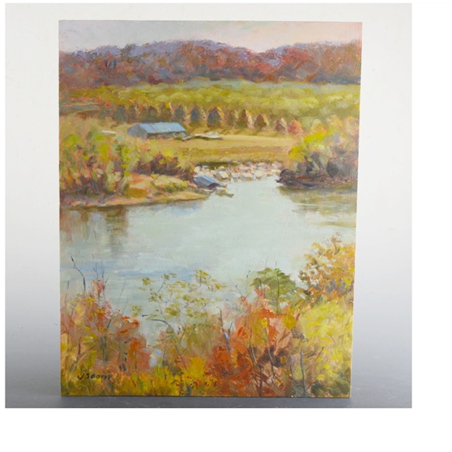 Jan Boone Original Oil Painting Of River
