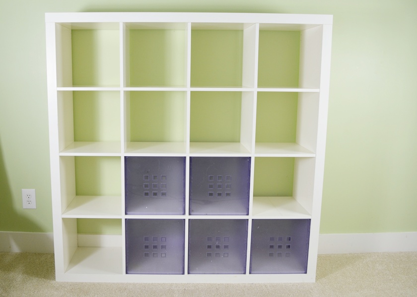 White Laminate Sixteen Compartment Open Back Shelving Unit