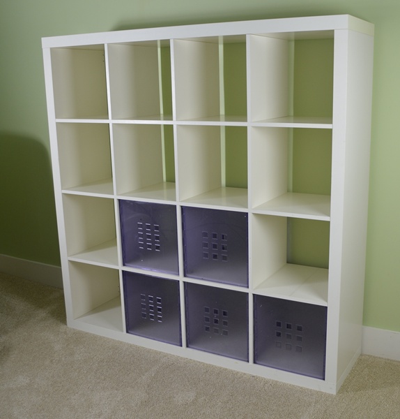 White Laminate Sixteen Compartment Open Back Shelving Unit