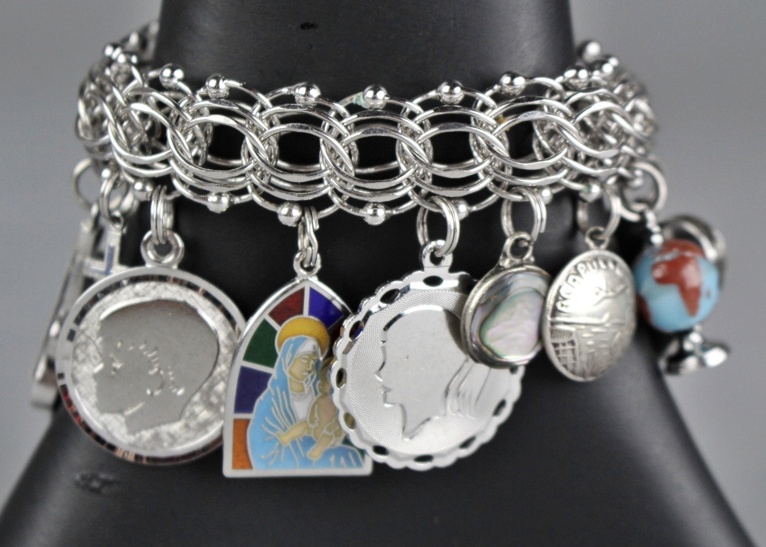 Vintage Charm Bracelet w/ Mixed Sterling and Silver Plate Charms