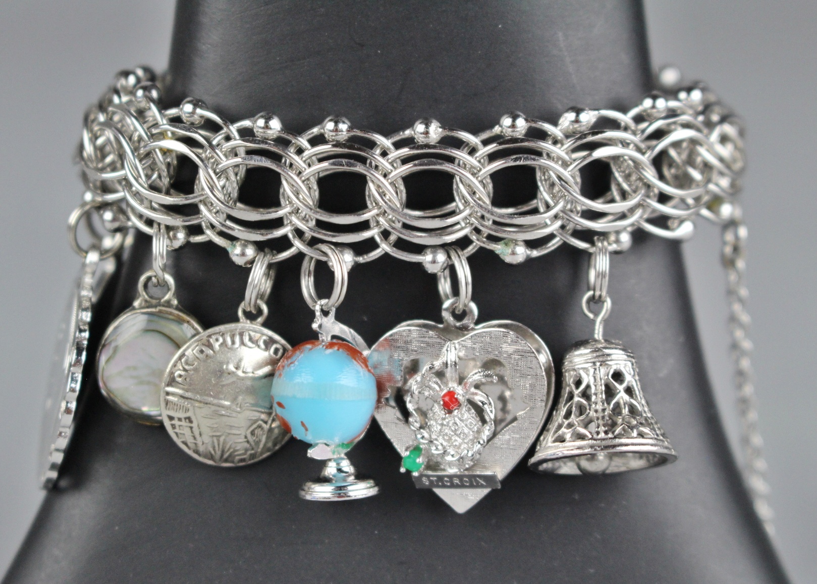 Vintage Charm Bracelet w/ Mixed Sterling and Silver Plate Charms