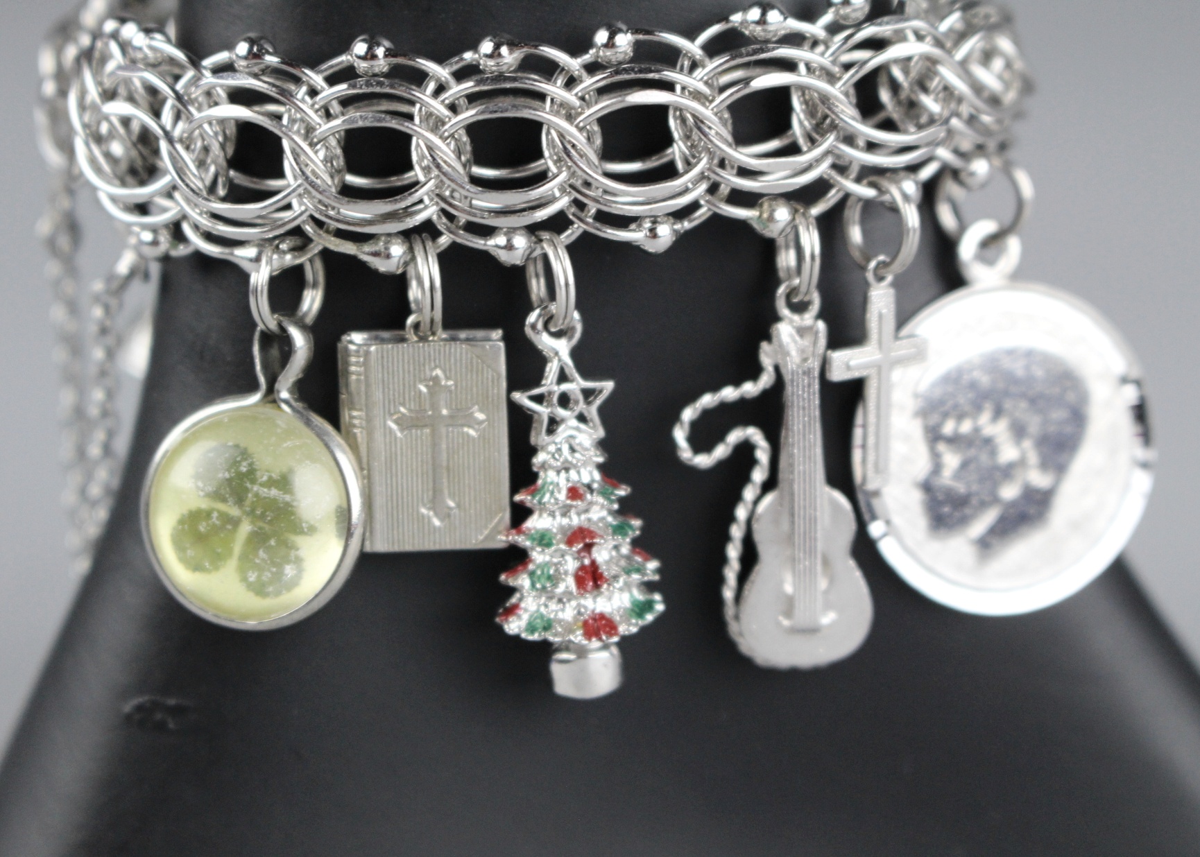 Vintage Charm Bracelet w/ Mixed Sterling and Silver Plate Charms