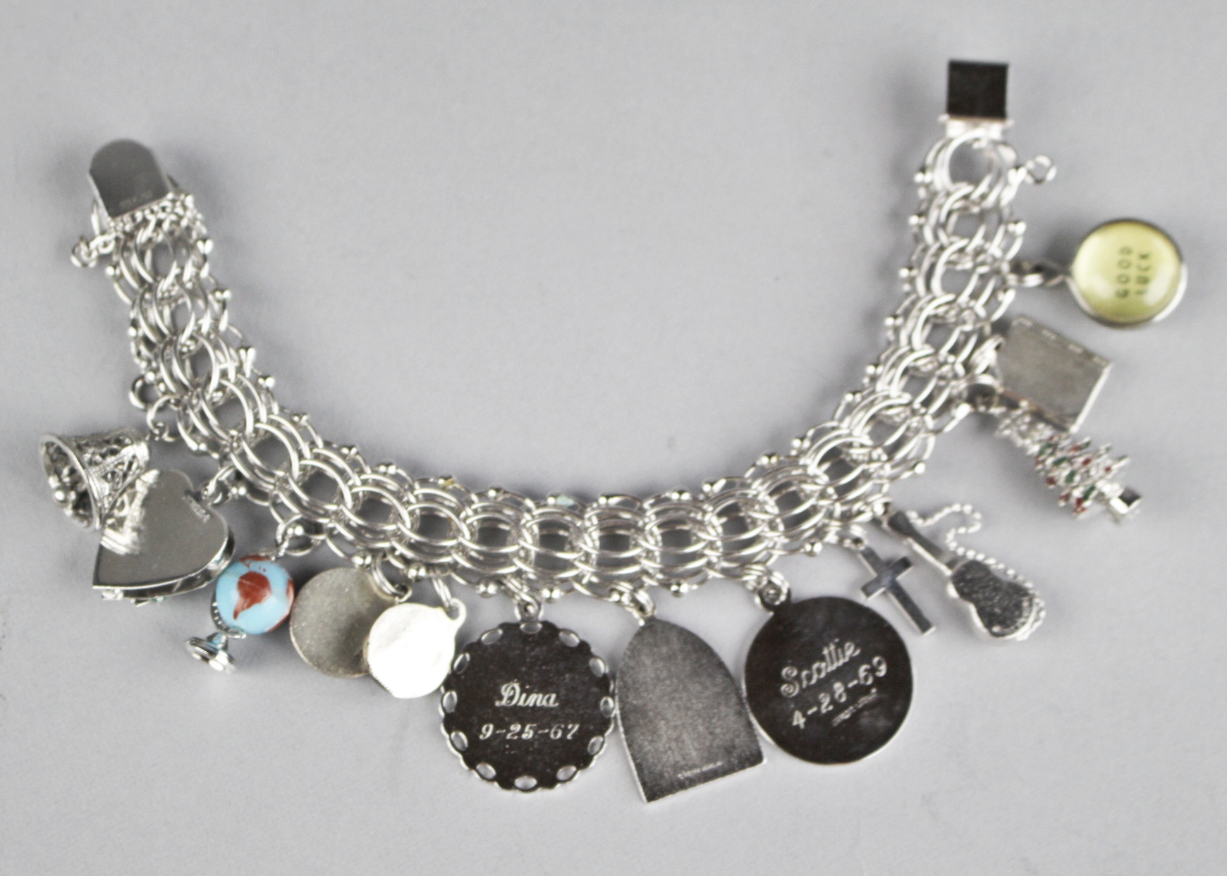 Vintage Charm Bracelet w/ Mixed Sterling and Silver Plate Charms
