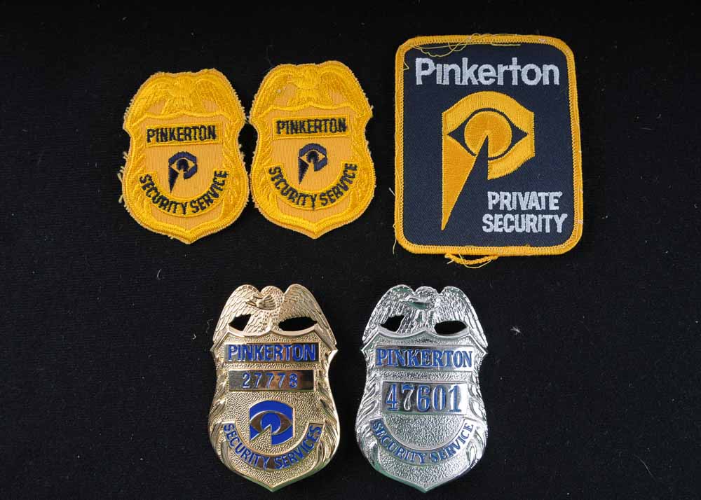 Group of Pinkerton Security Badges and Patches