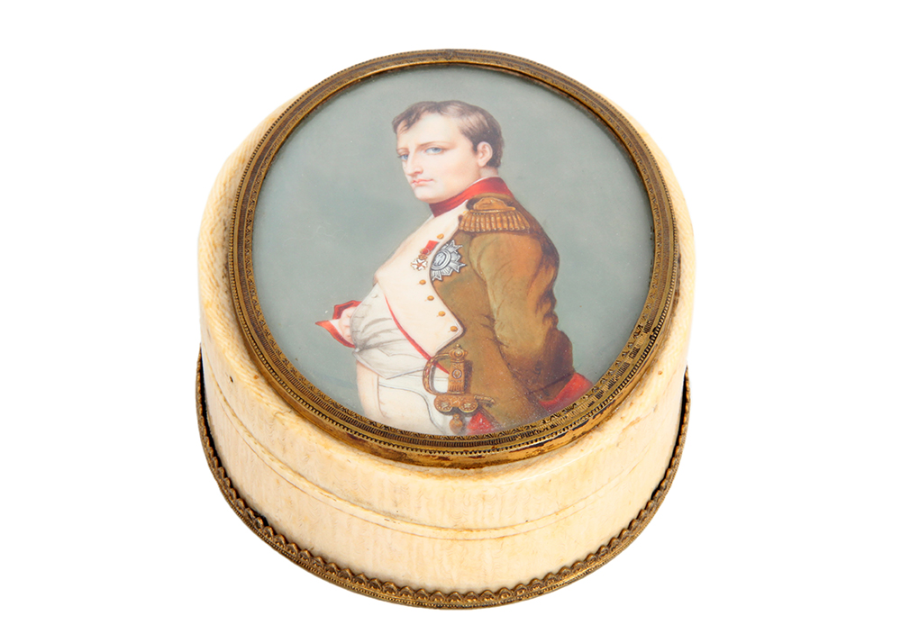 Ivory Trinket Box with a Hand Painted Napoleon Portrait