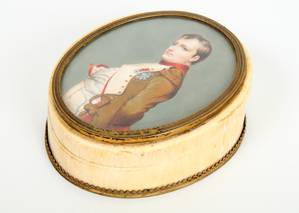 Ivory Trinket Box with a Hand Painted Napoleon Portrait