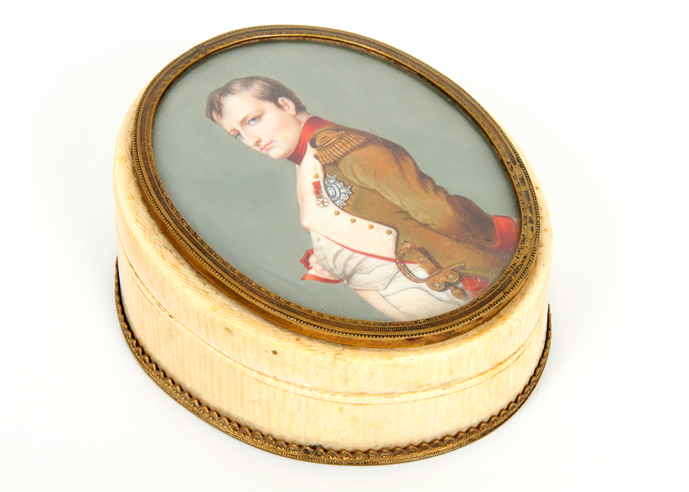 Ivory Trinket Box with a Hand Painted Napoleon Portrait