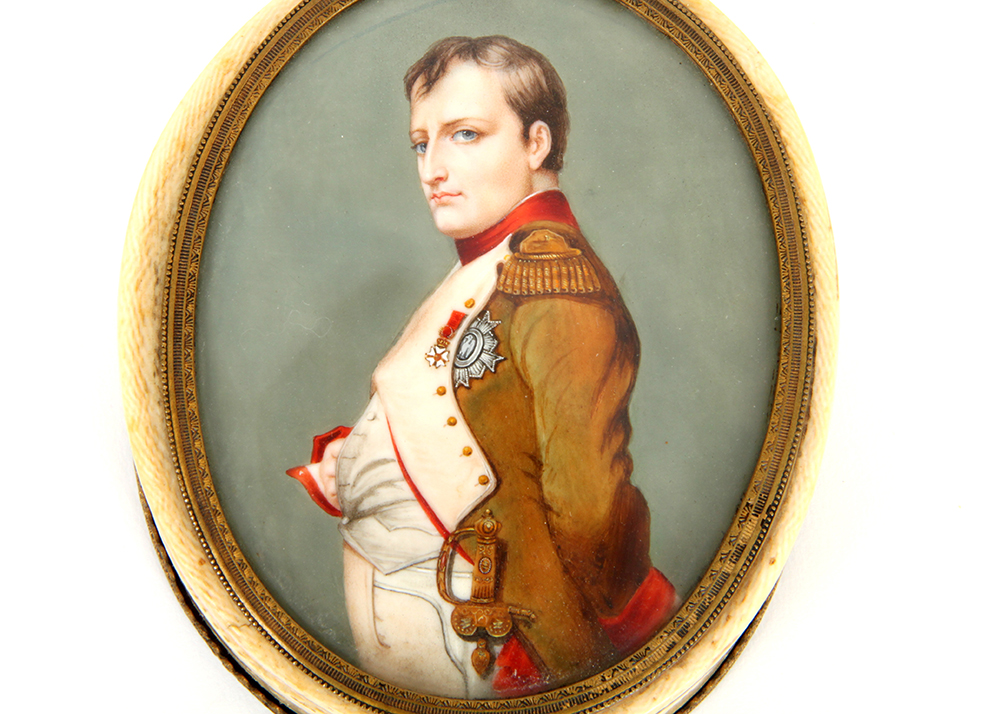 Ivory Trinket Box with a Hand Painted Napoleon Portrait