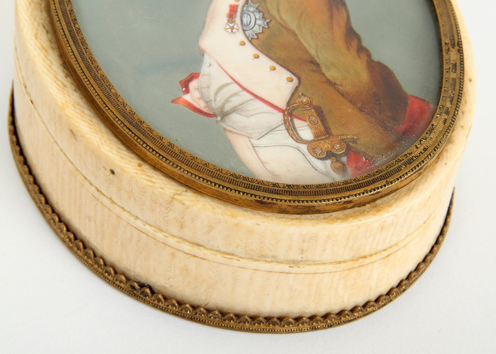 Ivory Trinket Box with a Hand Painted Napoleon Portrait