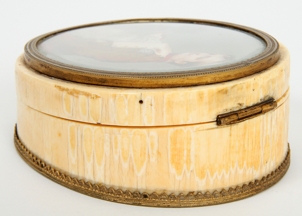 Ivory Trinket Box with a Hand Painted Napoleon Portrait