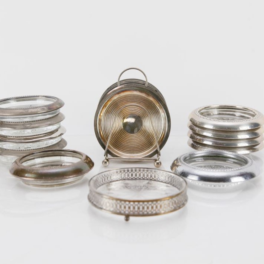 Assortment of Glass and Silverplate Coasters