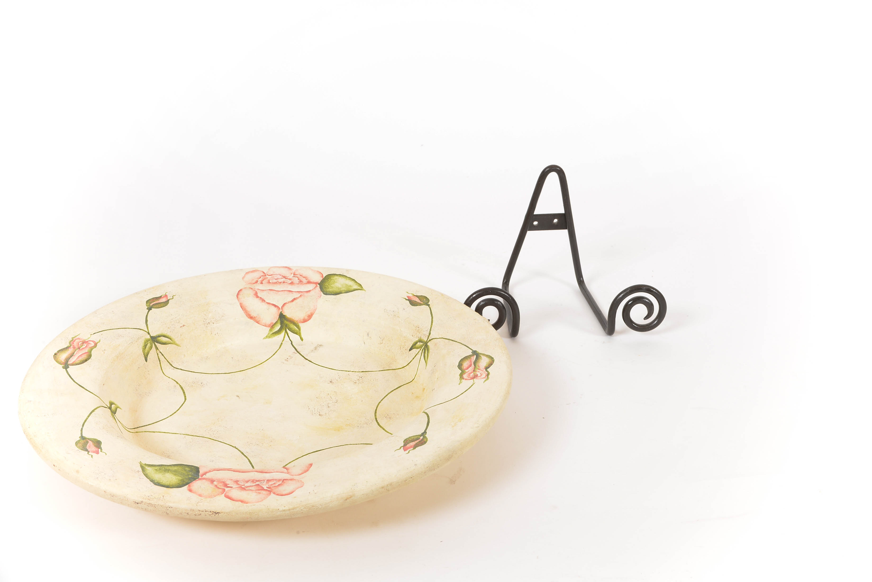 Hand-Painted Decorative Plate and Stand