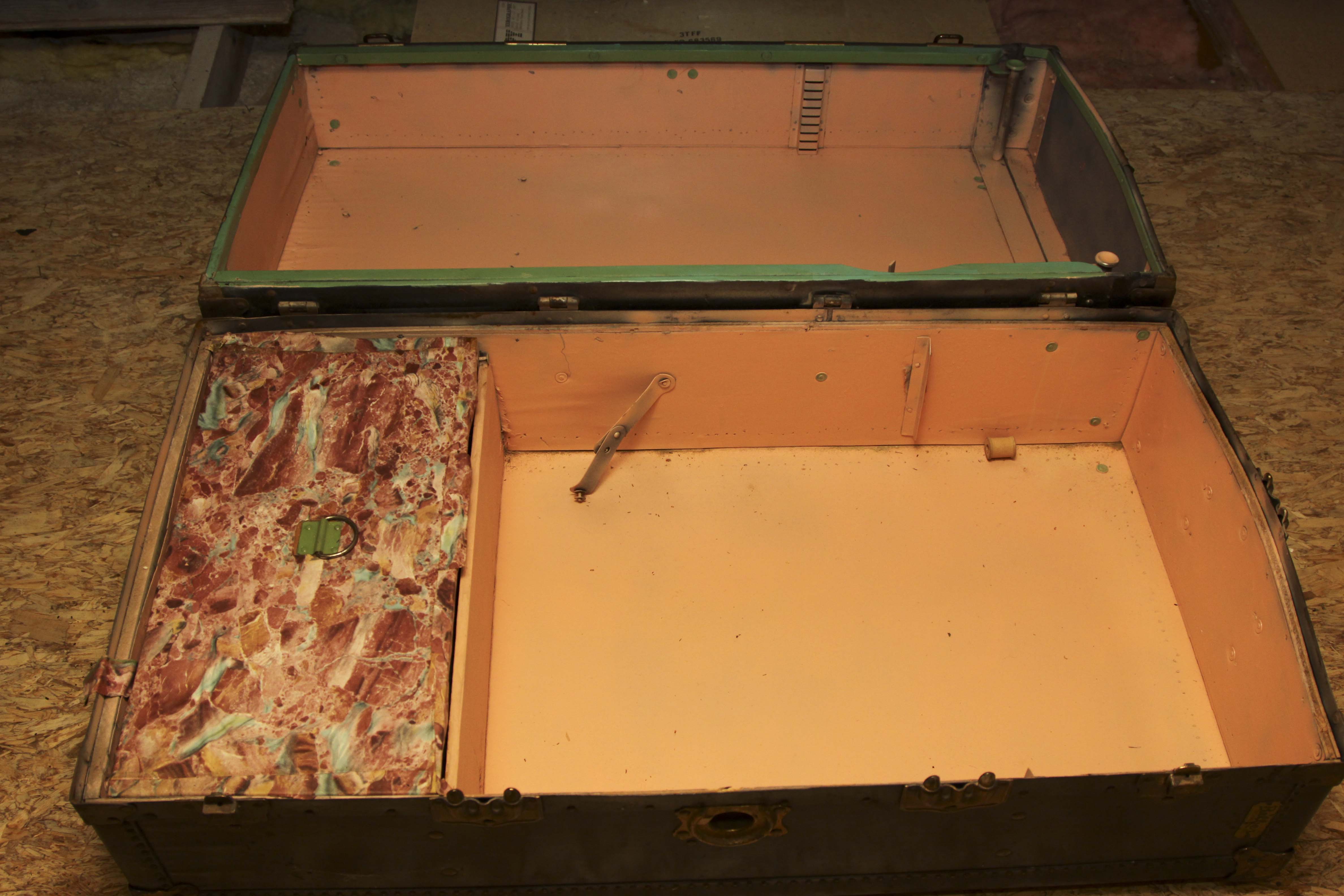 Antique Belber Black Steamer Trunk