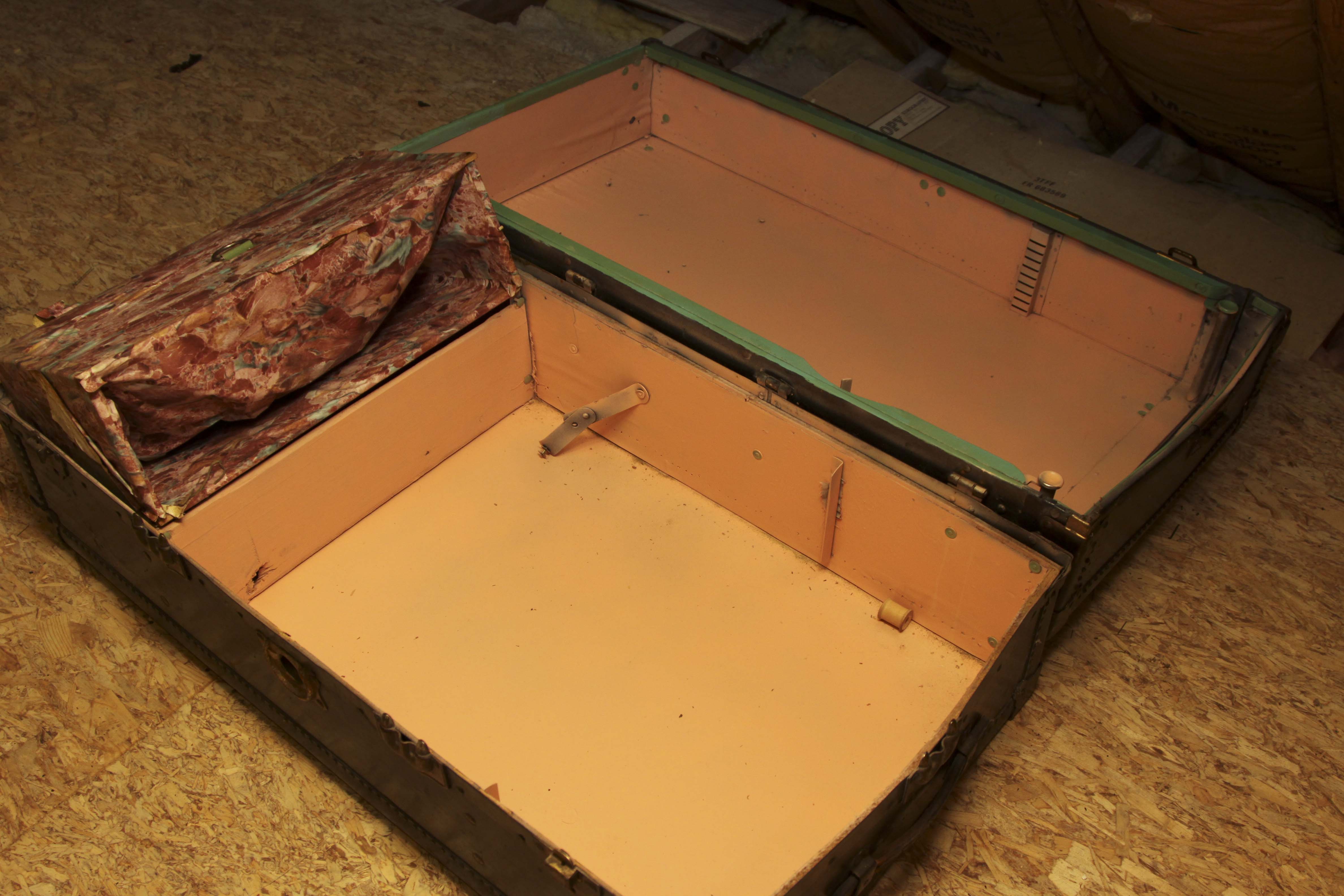 Antique Belber Black Steamer Trunk