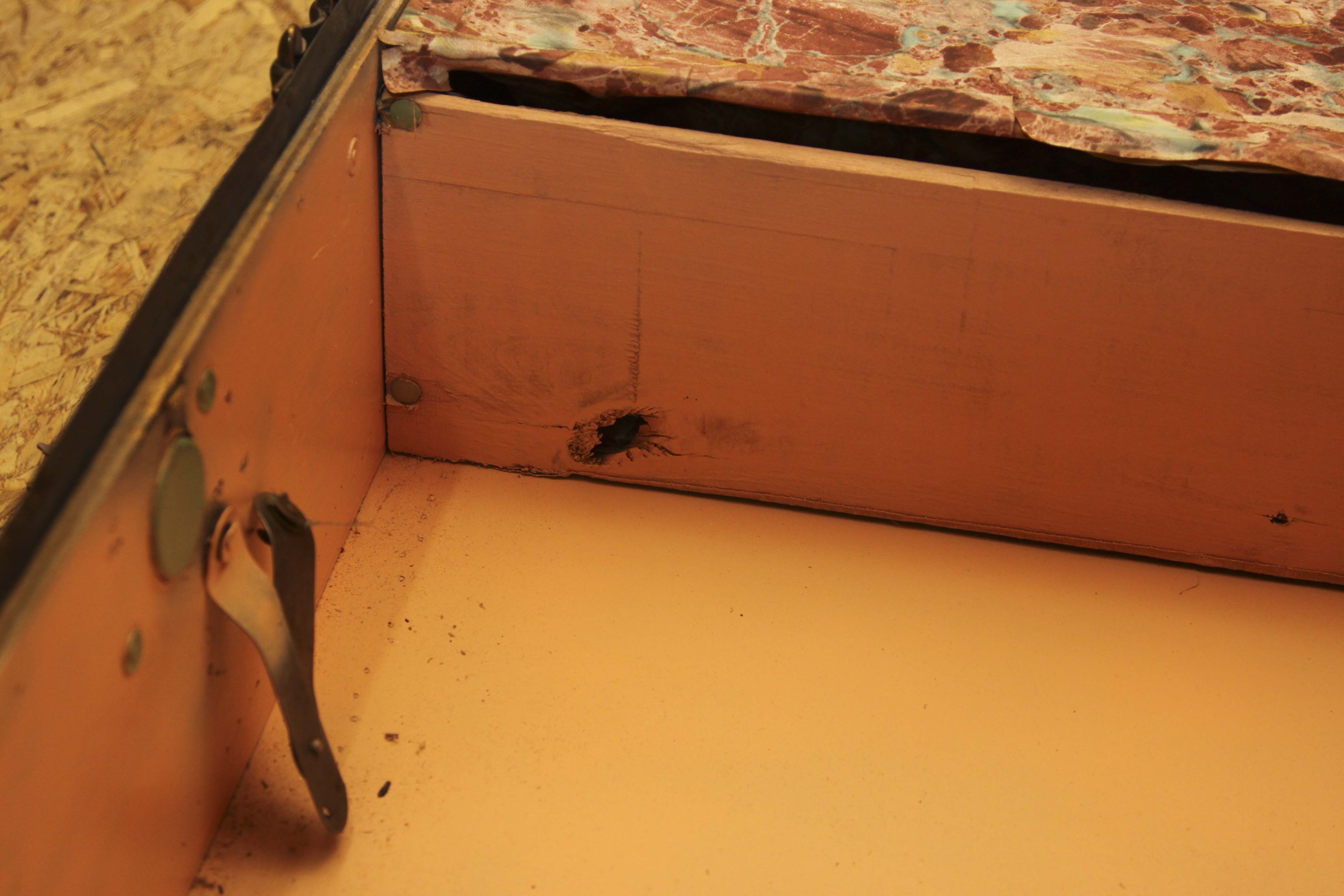 Antique Belber Black Steamer Trunk