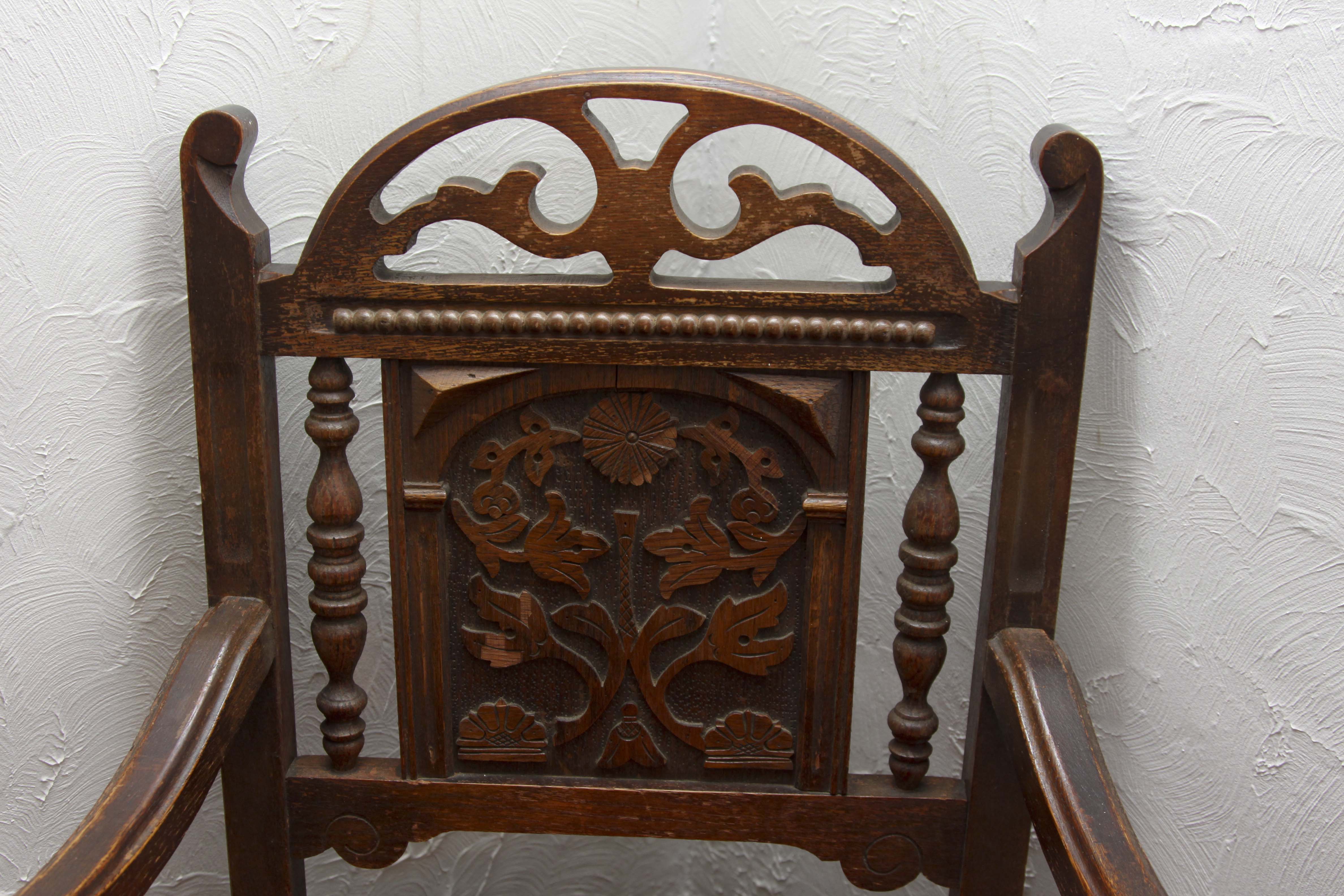 Jacobean Revival Style Dining Table and Five Chairs
