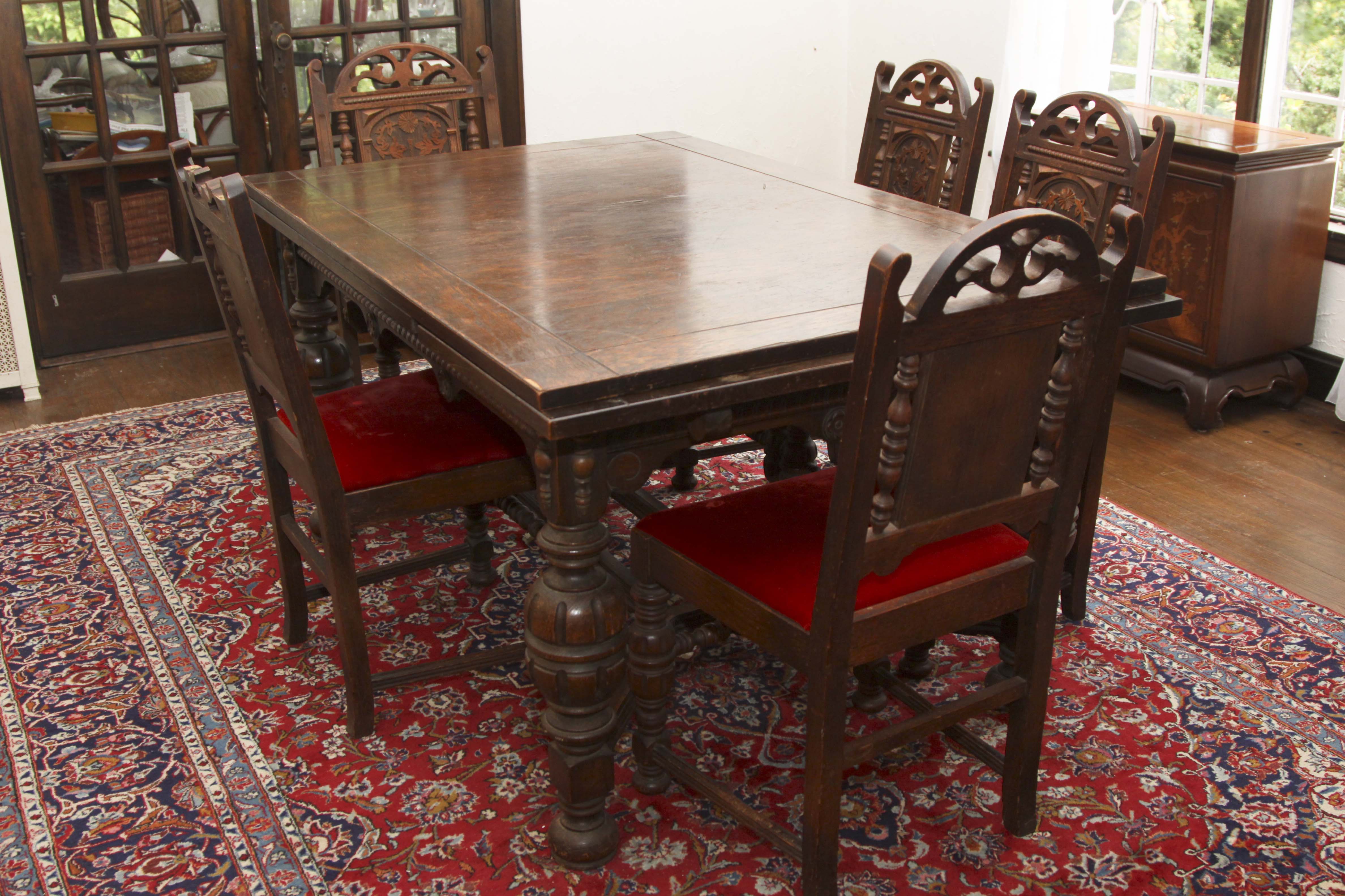 Jacobean Revival Style Dining Table and Five Chairs