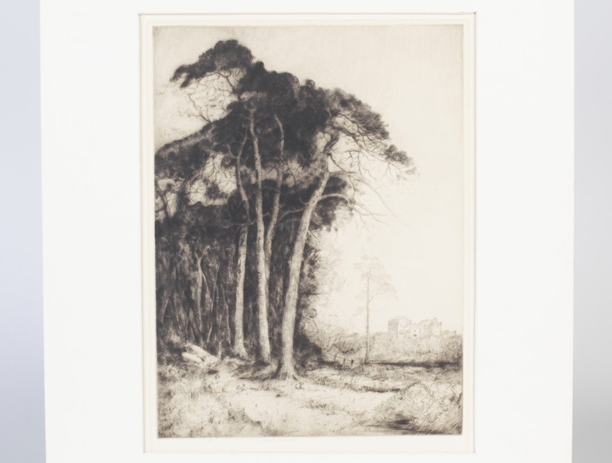 John George Mathieson Drypoint Etching "Trees"