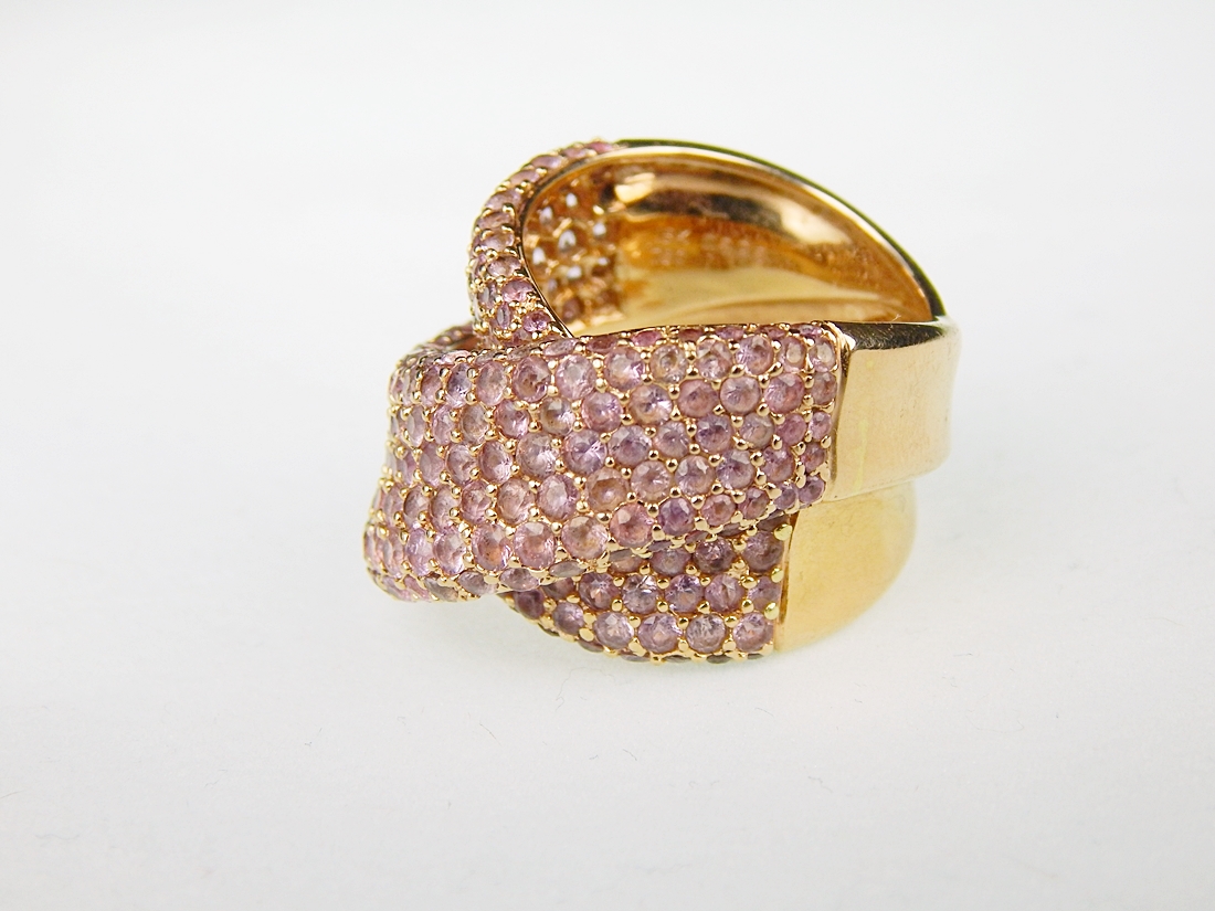 Modern 18K Pink Gold and Pink Sapphire Double Row Pavé Ring
